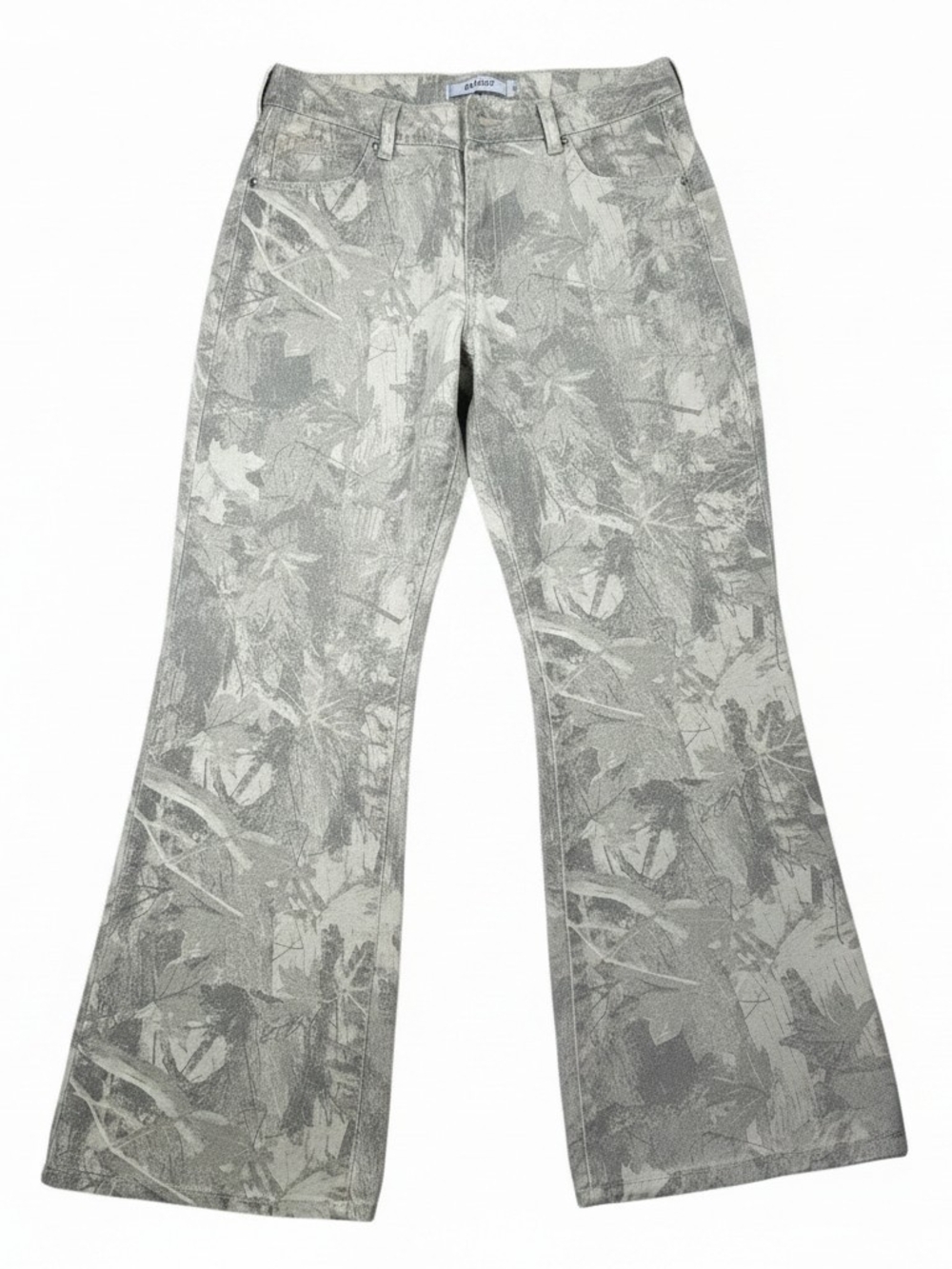 Refrain Los Angeles Gray Camo Botanical-Print Wide Leg Pants